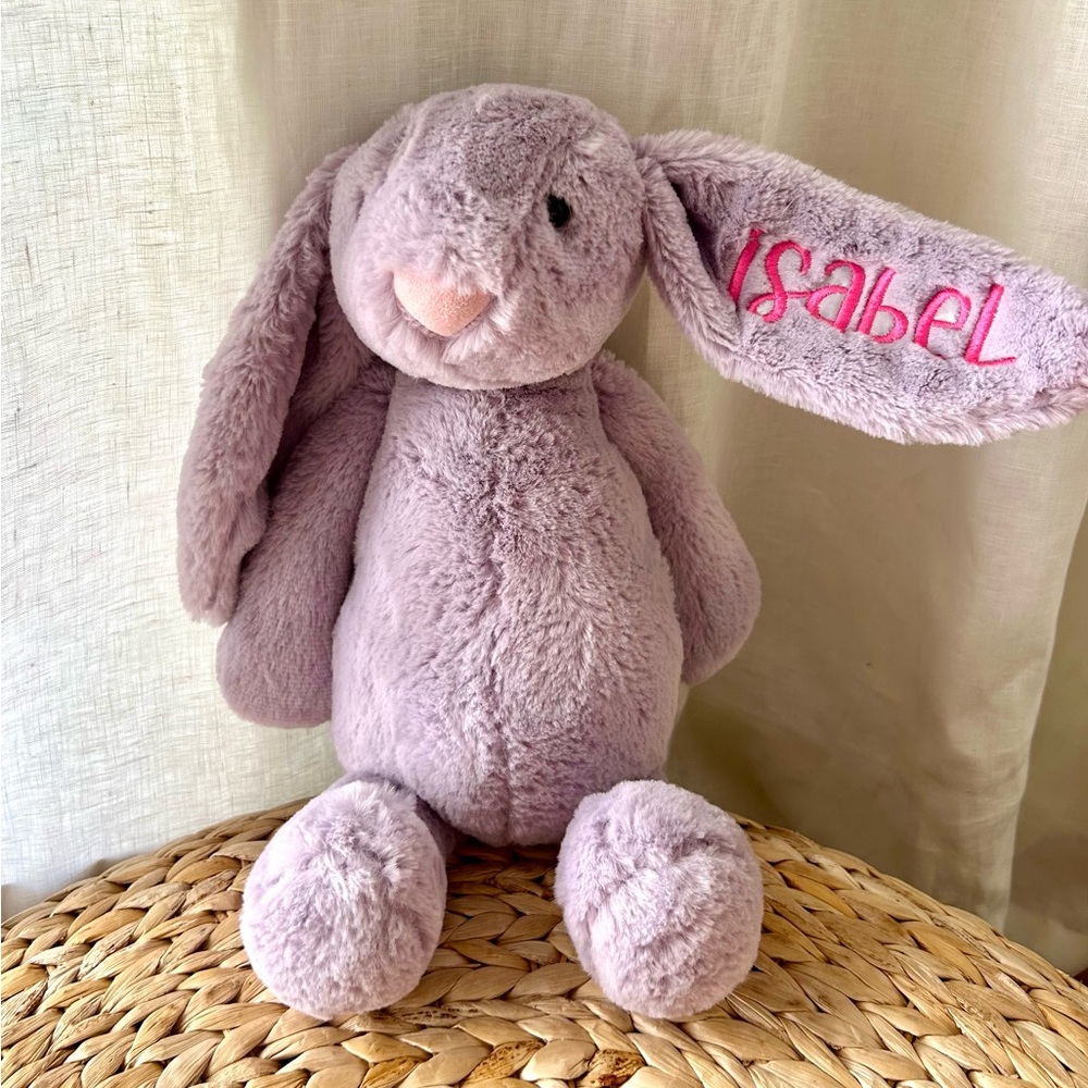 Isabel Name embroidered Bunny Stuffed Animal Lavender toy